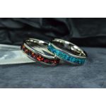 14 KARÁTOS FEHÉRARANY KARIKAGYŰRŰ PÁR - OBSZIDIÁN ÉS OPÁL BERAKÁSSAL