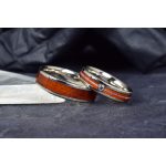 14 KARÁTOS FEHÉRARANY KARIKAGYŰRŰ PÁR - PADAUK FA ÉS ALEXANDRIT KŐVEL