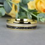 14K SÁRGA ARANY KARIKAGYŰRŰ -  METEORIT ÉS OPÁL BERAKÁSSAL