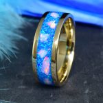 14K SÁRGA ARANY KARIKAGYŰRŰ -  KÉK ÉS FEHÉR OPÁL BERAKÁSSAL