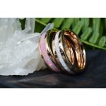 14 KARÁTOS ROZÉ ARANY KARIKAGYŰRŰ PÁR - OPÁL ÉS IGAZGYÖNGY BERAKÁSSAL