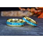 14K SÁRGA ARANY KARIKAGYŰRŰ PÁR - KÉK ÉS ZÖLD OPÁL BERAKÁSSAL