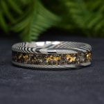 Damascus Steel Ring with Concrete and 24k Yellow Gold Pieces Inlay
