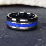 Black Ceramic Wedding Ring with Lapis Lazuli and Turquoise between Silver Lines