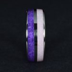 Nemesacél karikagyűrű, ametiszt és pink opál/ rózsakvarc berakással