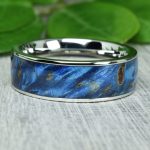 Stainless Steel Wedding Ring with Blue Karelian Birch Wood Inlay
