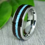 Nemesacél gyűrű, blackwood fa és türkiz berakással