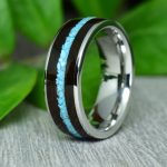 Nemesacél gyűrű, blackwood fa és türkiz berakással