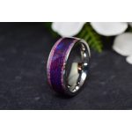 Nemesacél karikagyűrű orchidea opál és kék&lila színezetű nyírfa berakással