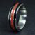 Titanium Wedding Ring with Black Obsidian and Ruby Red Opal Center