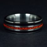 Titanium Wedding Ring with Black Obsidian and Ruby Red Opal Center