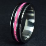 Titanium Wedding Ring with Black Obsidian and Pink Opal Center