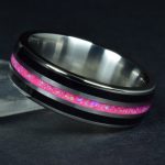 Titanium Wedding Ring with Black Obsidian and Pink Opal Center