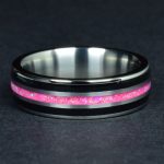 Titanium Wedding Ring with Black Obsidian and Pink Opal Center