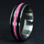 Titanium Wedding Ring with Black Obsidian and Pink Opal Center