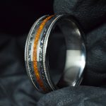 Titanium Ring with Dinosaur Tooth, Meteorite and Guitar Strings