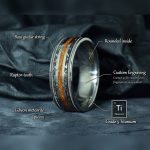 Titanium Ring with Dinosaur Tooth, Meteorite and Guitar Strings