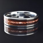 Titanium Wedding Ring with Mahogany Wood and Spinosaur Dinosaur Tooth
