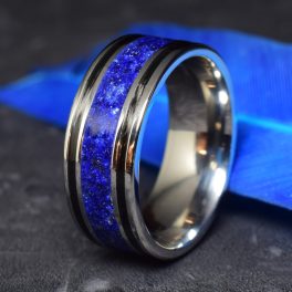   Titanium Wedding Ring with Lapis Lazuli - Blue Sunstone and Carbon fiber