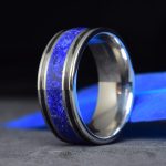 Titanium Wedding Ring with Lapis Lazuli - Blue Sunstone and Carbon fiber