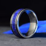 Titanium Wedding Ring with Lapis Lazuli - Blue Sunstone and Carbon fiber