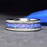 Titanium Wedding Ring with Purple Opal and Mother Of Pearl Pieces Inlay