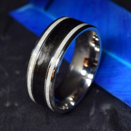   Titanium Wedding Ring with Black Carbon fiber and Mother of Pearl