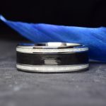 Titanium Wedding Ring with Black Carbon fiber and Mother of Pearl