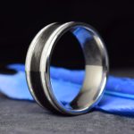 Titanium Wedding Ring with Black Carbon fiber and Mother of Pearl