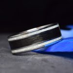 Titanium Wedding Ring with Black Carbon fiber and Mother of Pearl