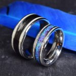 Titanium Wedding Ring with Black Carbon fiber and Mother of Pearl