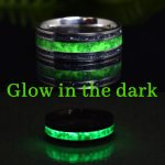 Titanium Wedding Ring with Green Emerald & Aurora Green Glow with Antimonite crystal sides