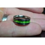 Titanium Wedding Ring with Green Emerald & Aurora Green Glow with Antimonite crystal sides